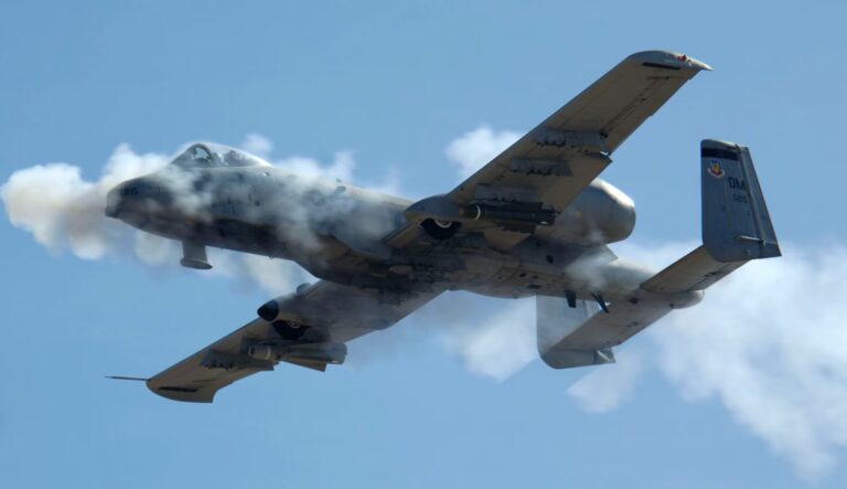A 10 warthog firing its gun