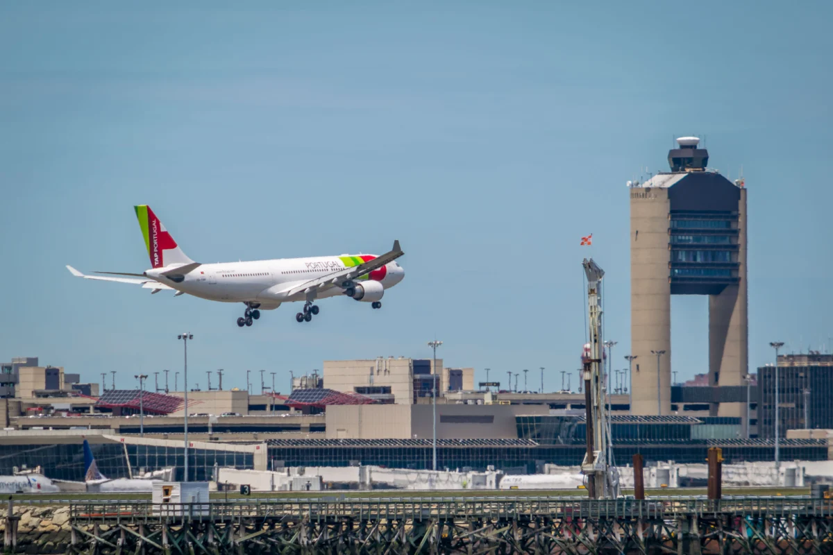 An aircraft arrives at Boston Logan International Airport An aircraft arrives at Boston Logan International Airport