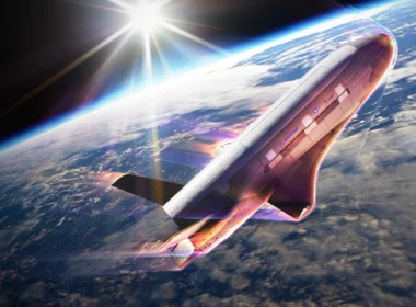Artist rendering of the X-37B conducting an aerobraking maneuver using the drag of Earth’s atmosphere