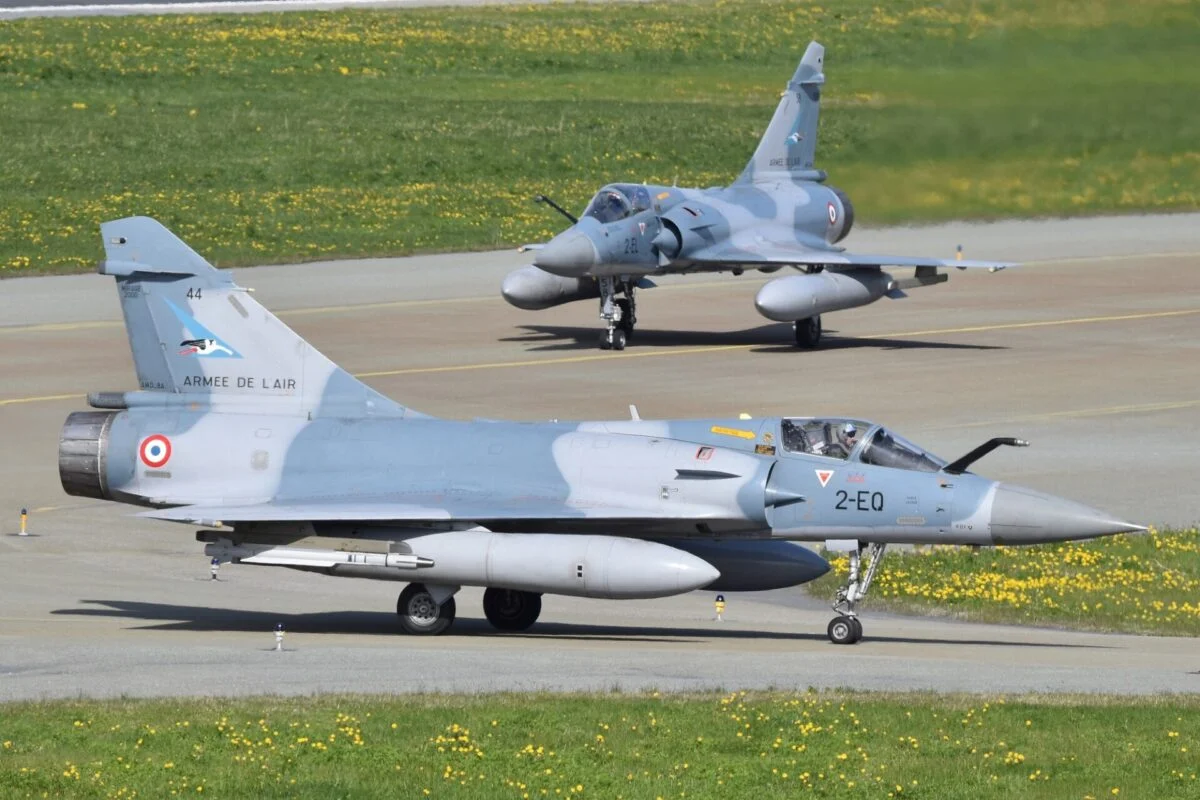 Two French Dassault Mirage 2000 5F taxiing Two French Dassault Mirage 2000 5F taxiing