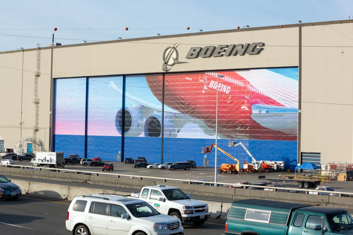 Boeing sign at a factory in Washington Boeing sign at a factory in Washington