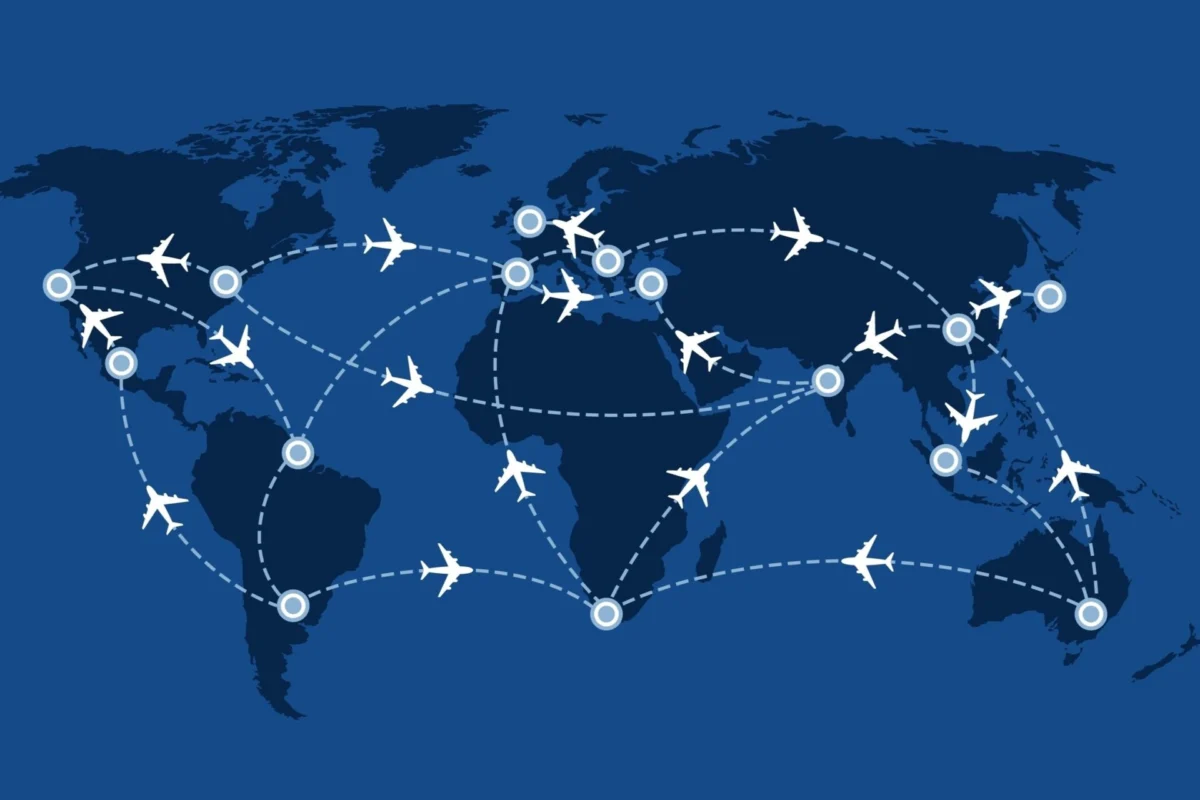 Map with flight routes Map with flight routes