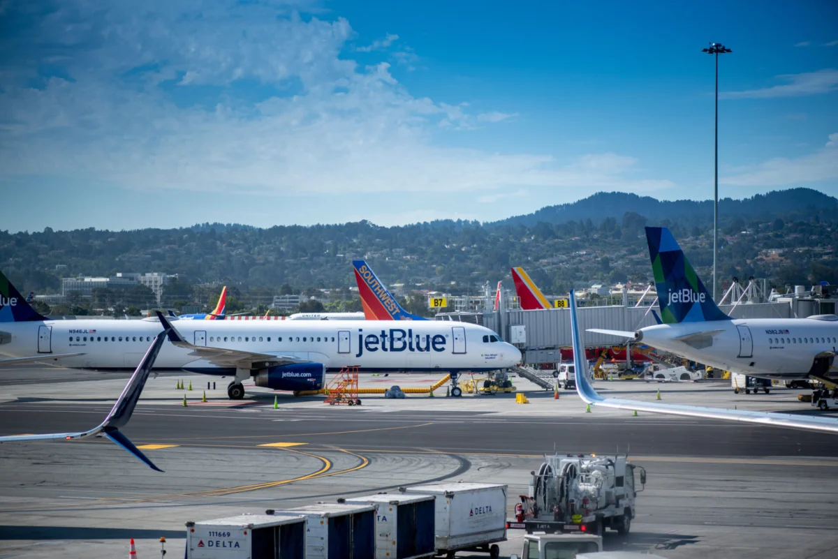 Jet Blue airplane ready for boarding Jet Blue airplane ready for boarding