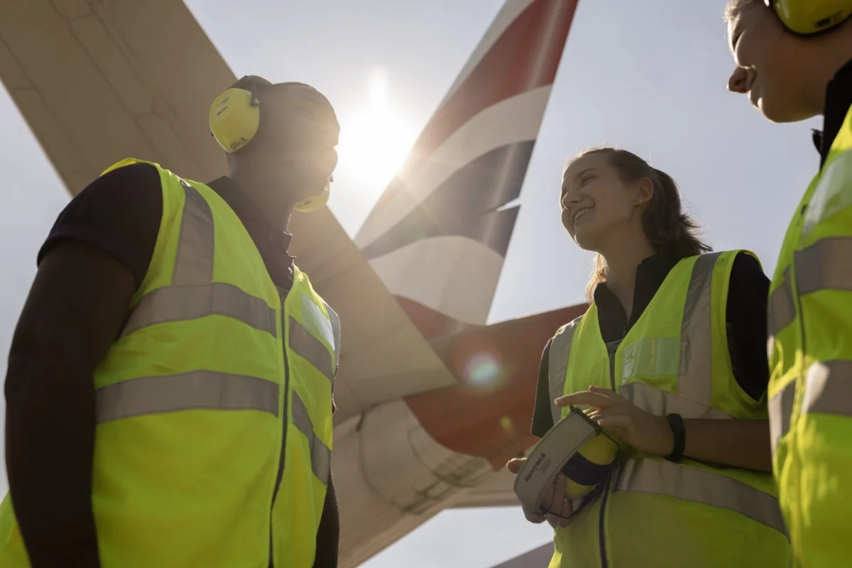 Engineers working airside British Airways engineers