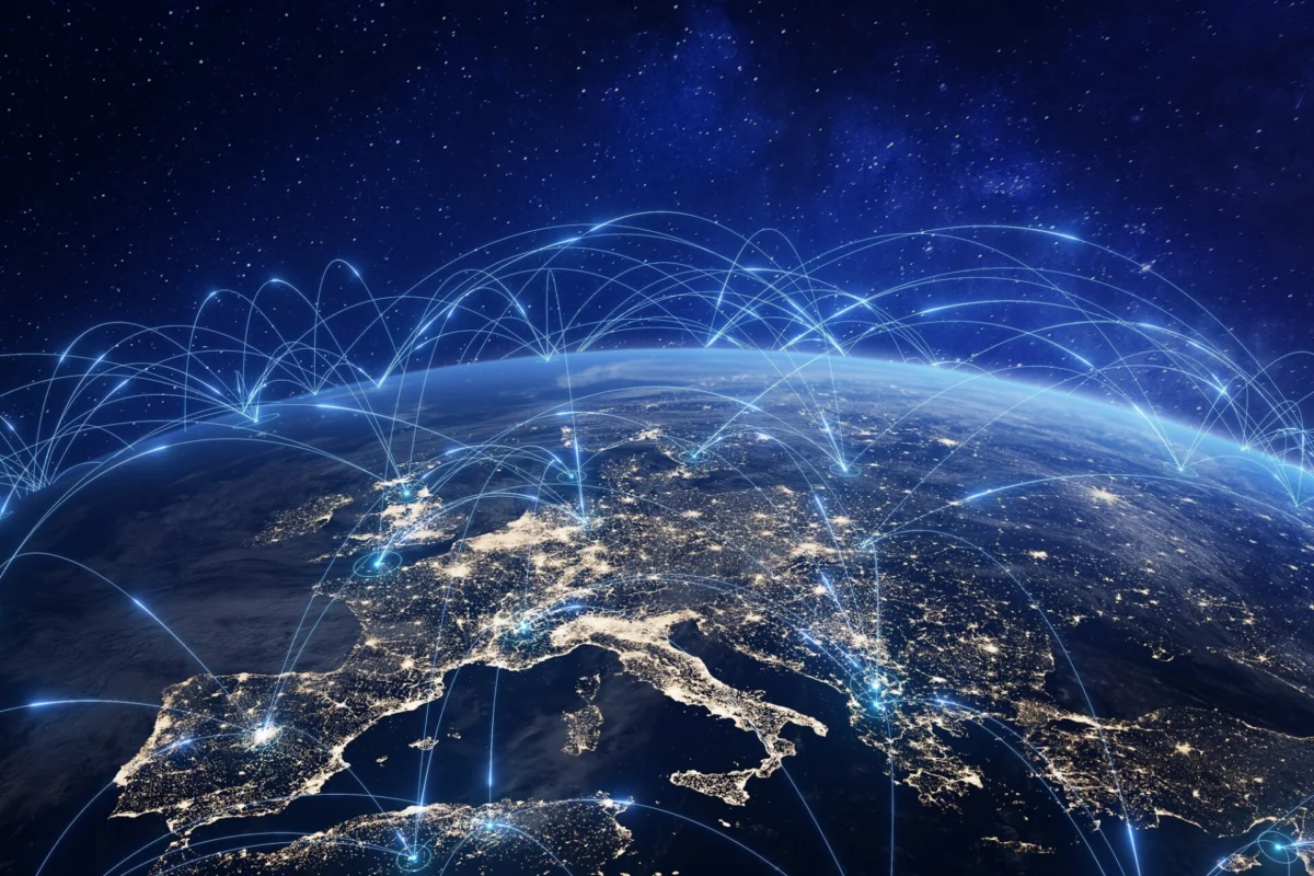 CommunicationTechnologyWithGlobalInternetNetworkConnectedInEuropeTelecommunication Communication,Technology,With,Global,Internet,Network,Connected,In,Europe.,Telecommunication