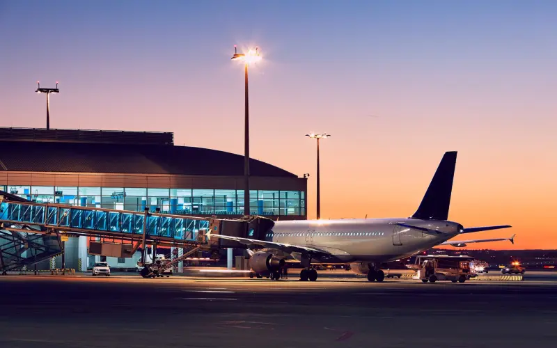 Airport at the colorful sunset