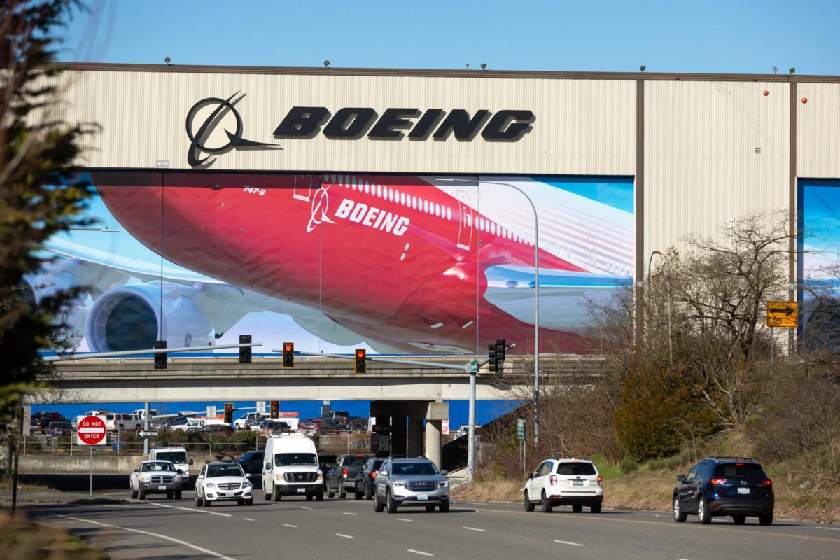 Boeing sign at the Everett Washington factory Boeing sign