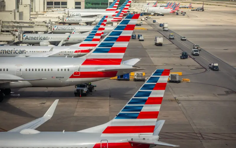 Several American Airlines aircraft