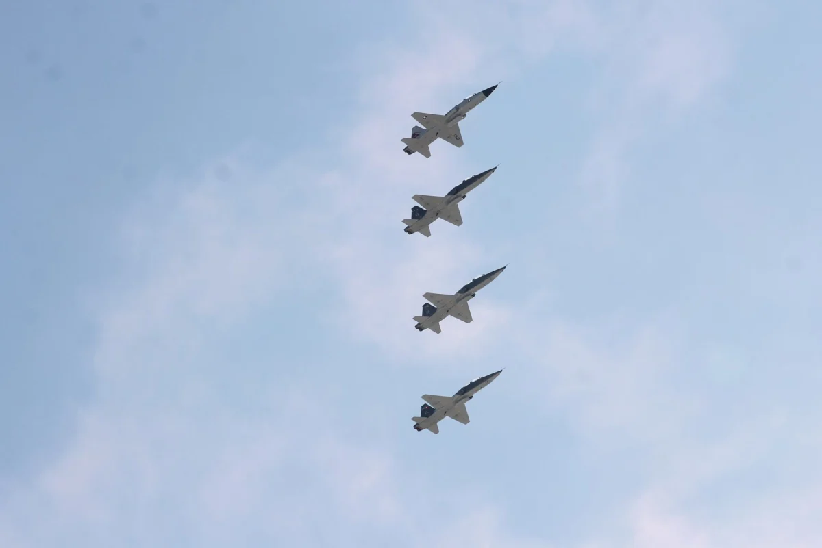 Four Northrop T 38 Talon trainer jets flying in formation Four Northrop T-38 Talon trainer jets flying in formation