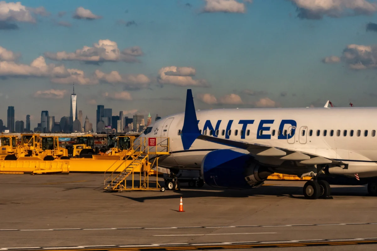 A United Airlines Jet reloads on the runway at Newark Liberty Airport A United Airlines Jet reloads on the runway at Newark Liberty Airport