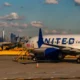 A United Airlines Jet reloads on the runway at Newark Liberty Airport