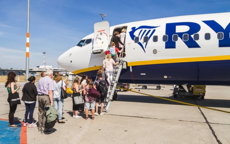 Berlin,,Germany,-,August,12,,2018:,Passengers,Boarding,Ryanair,Boeing