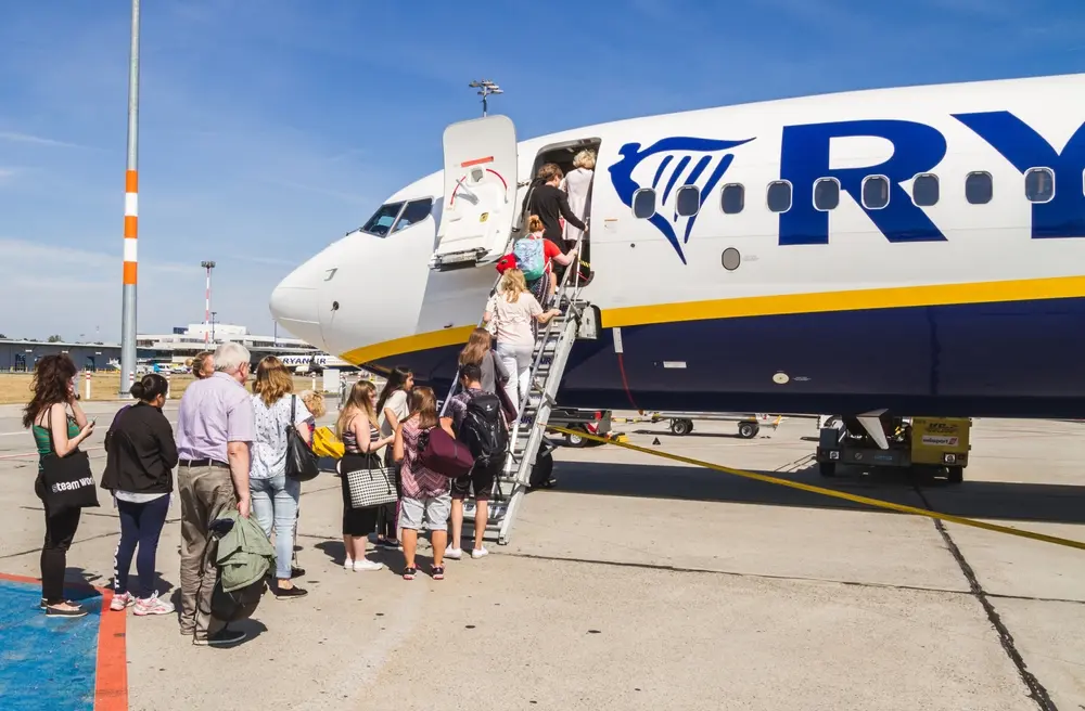 BerlinGermany August122018PassengersBoardingRyanairBoeing Berlin,,Germany,-,August,12,,2018:,Passengers,Boarding,Ryanair,Boeing
