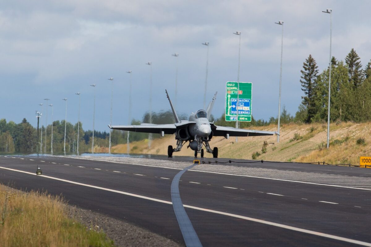 Finnish Air Force Hornet fighter jet during Baana exercise