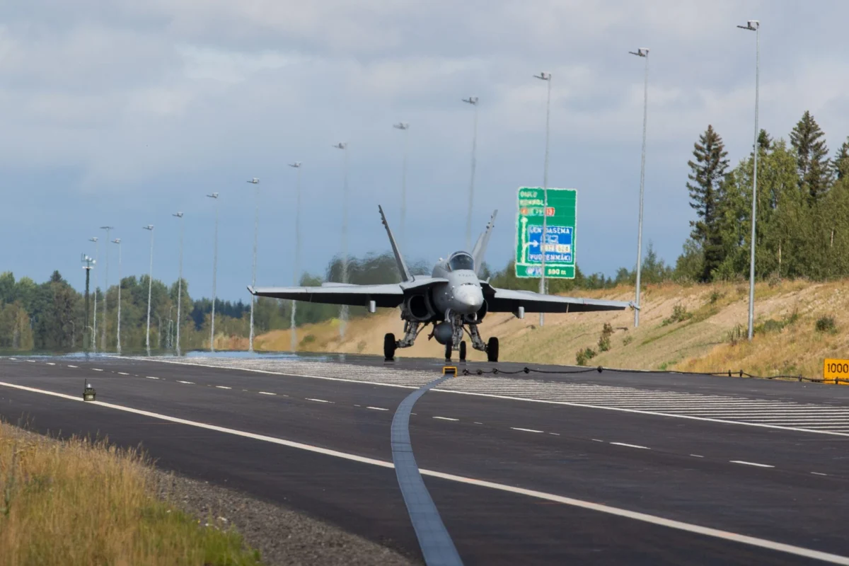 Finnish Air Force Hornet fighter jet during Baana exercise