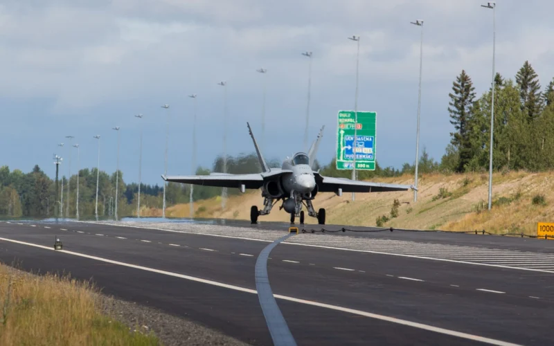 Finnish Air Force Hornet fighter jet during Baana exercise