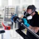 A Collins Aerospace technician applies sealant to an actuator part of the A350 electric thrust reverser actuation system elecTRAS on the new production line in Colomiers France