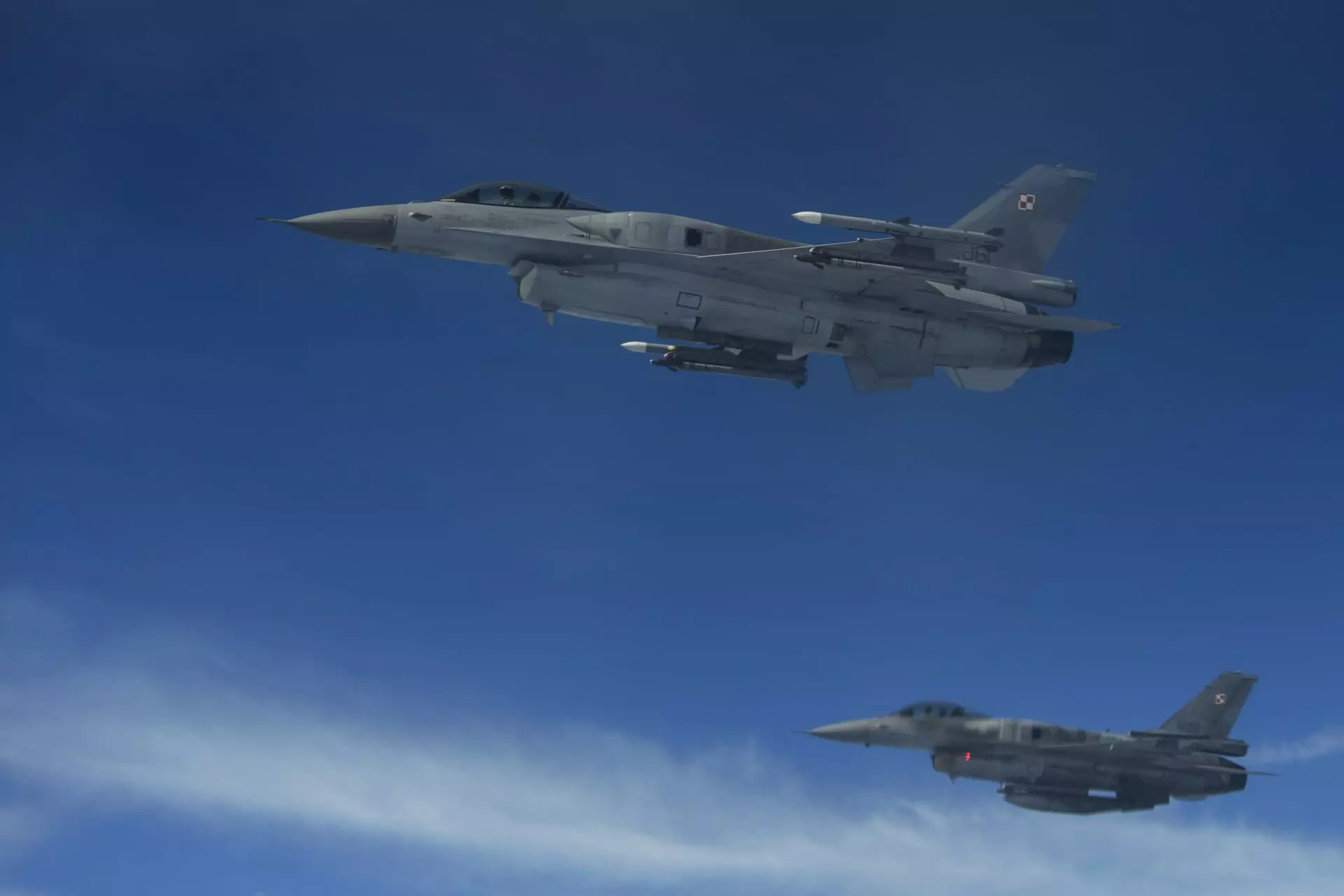 Two Polish air force F 16 Fighting Falcon fighter jets