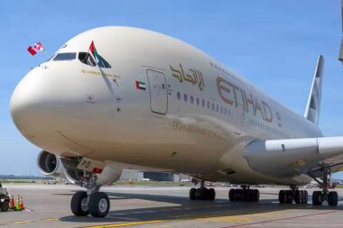 etihad a380 touches down toronto