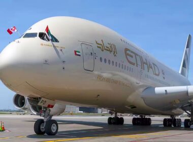 etihad a380 touches down toronto