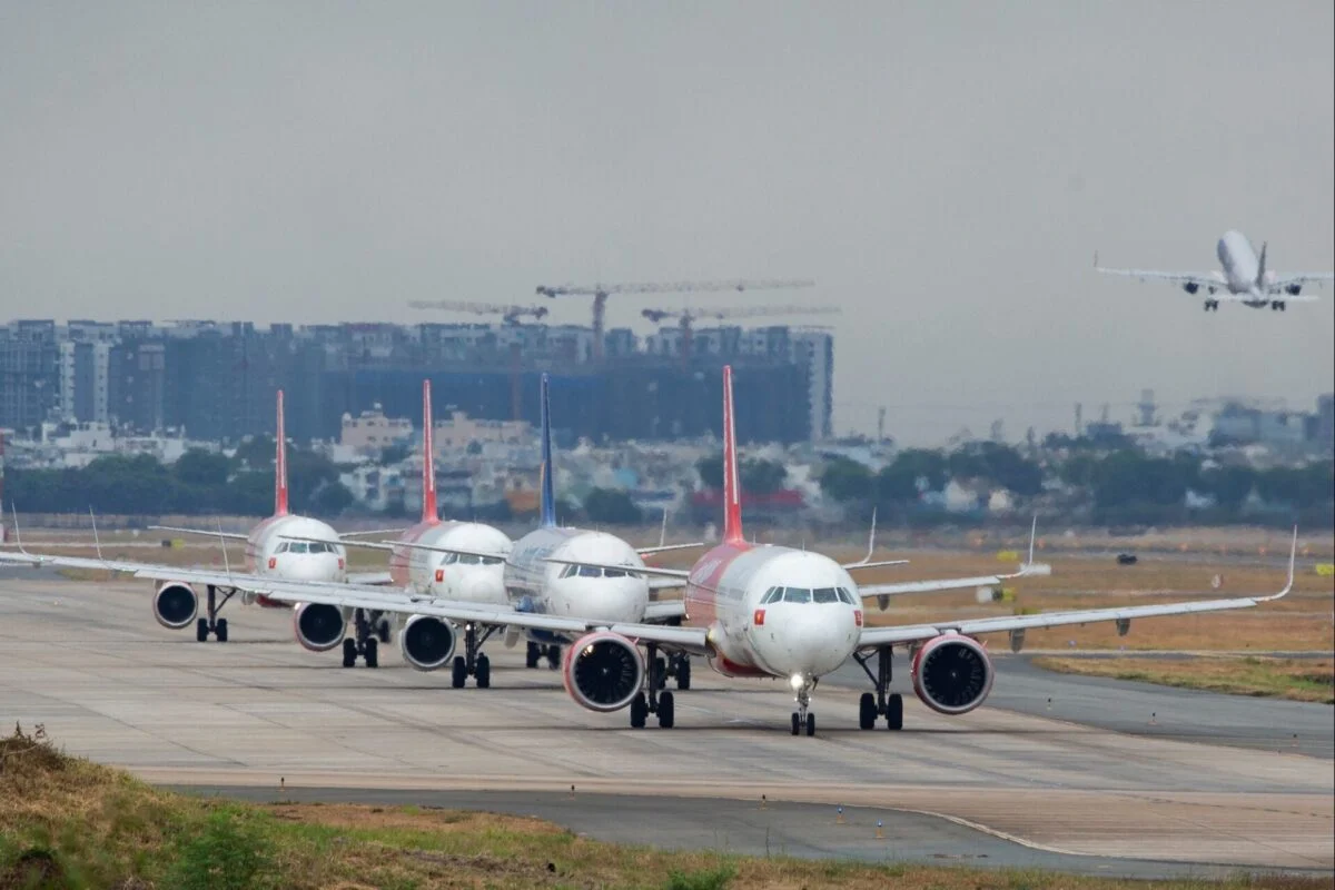 Planes are lining up waiting to take off at Ho Chi Minh international airport Planes are lining up waiting to take off at Ho Chi Minh international airport
