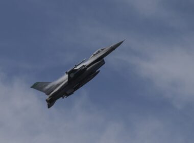 A U.S. Air Force F-16 Fighting Falcon from the 180th Fighter Wing