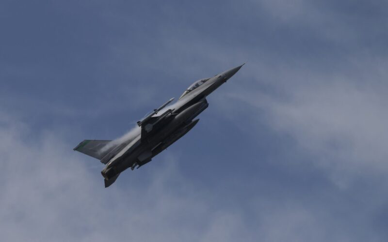 A US Air Force F 16 Fighting Falcon from the 180th Fighter Wing
