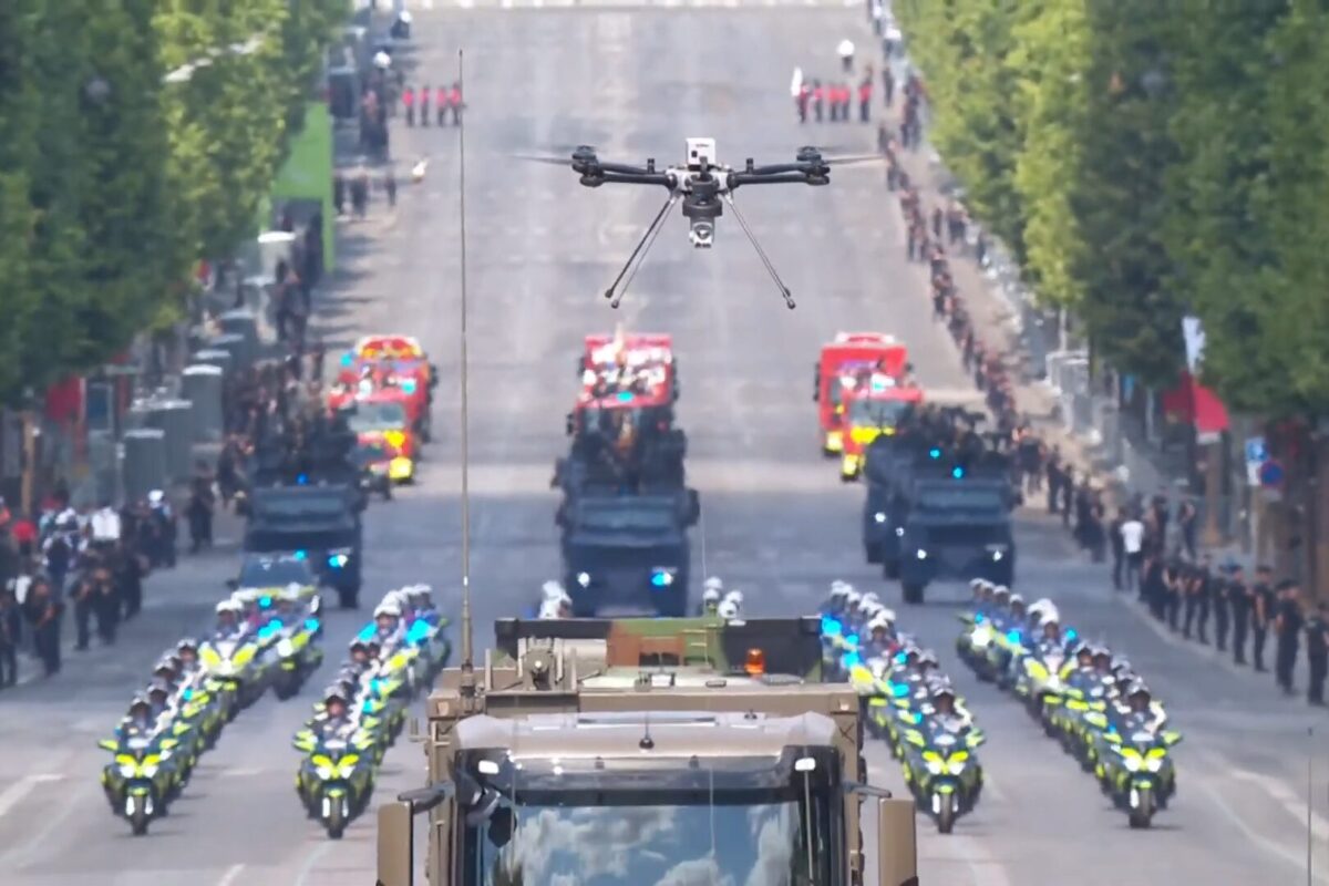 A drone during Bastille Day flypast 2025
