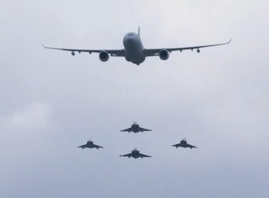 A330 MRTT and fighters during Bastille Day flypast 2025