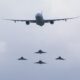 A330 MRTT and fighters during Bastille Day flypast 2025