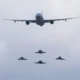 A330 MRTT and fighters during Bastille Day flypast 2025