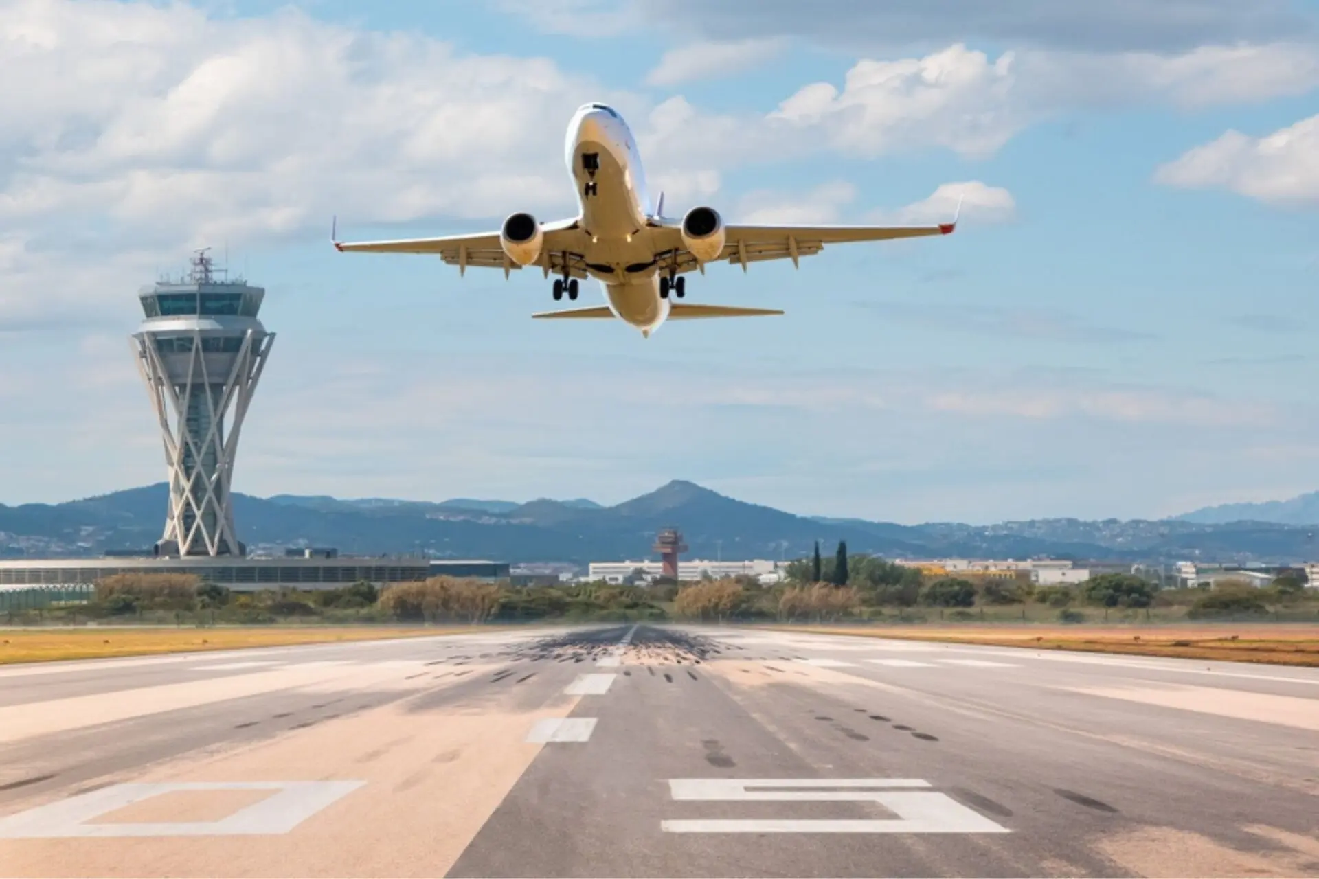 Aircraft about to land at an airport