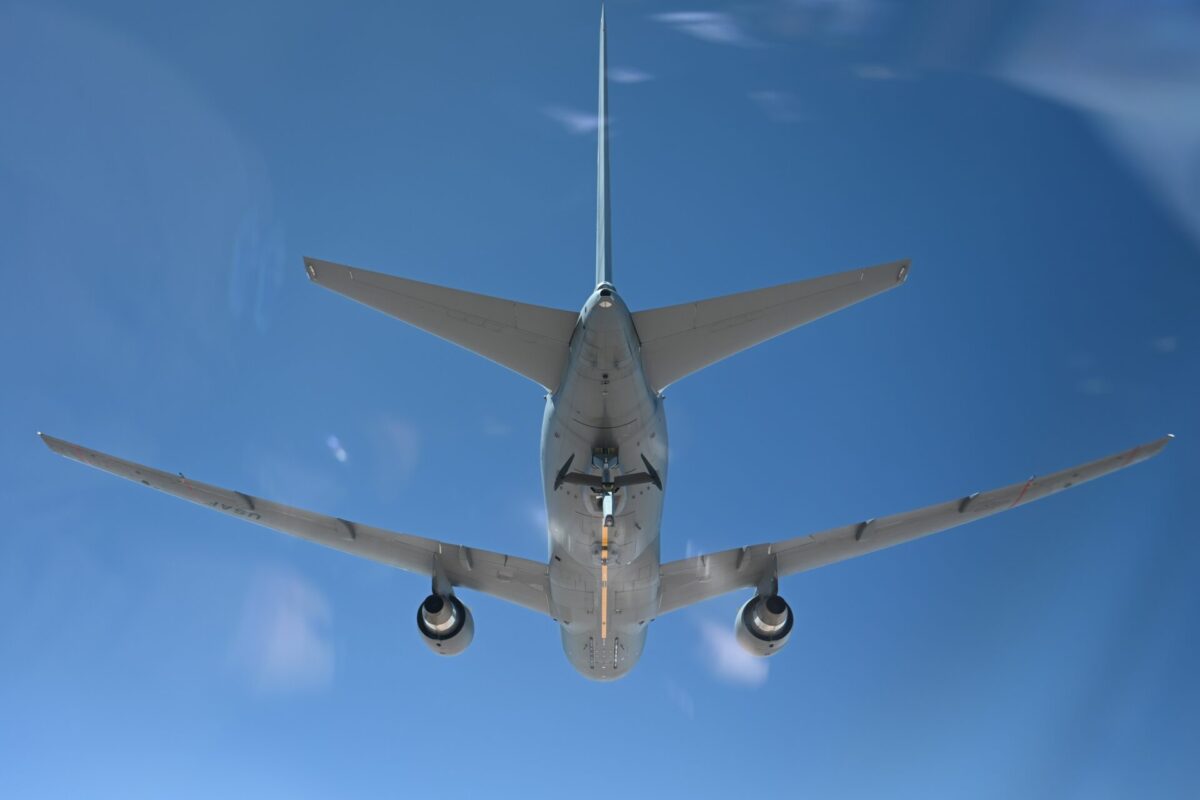 Approaching the KC 46 Pegasus boom for refueling