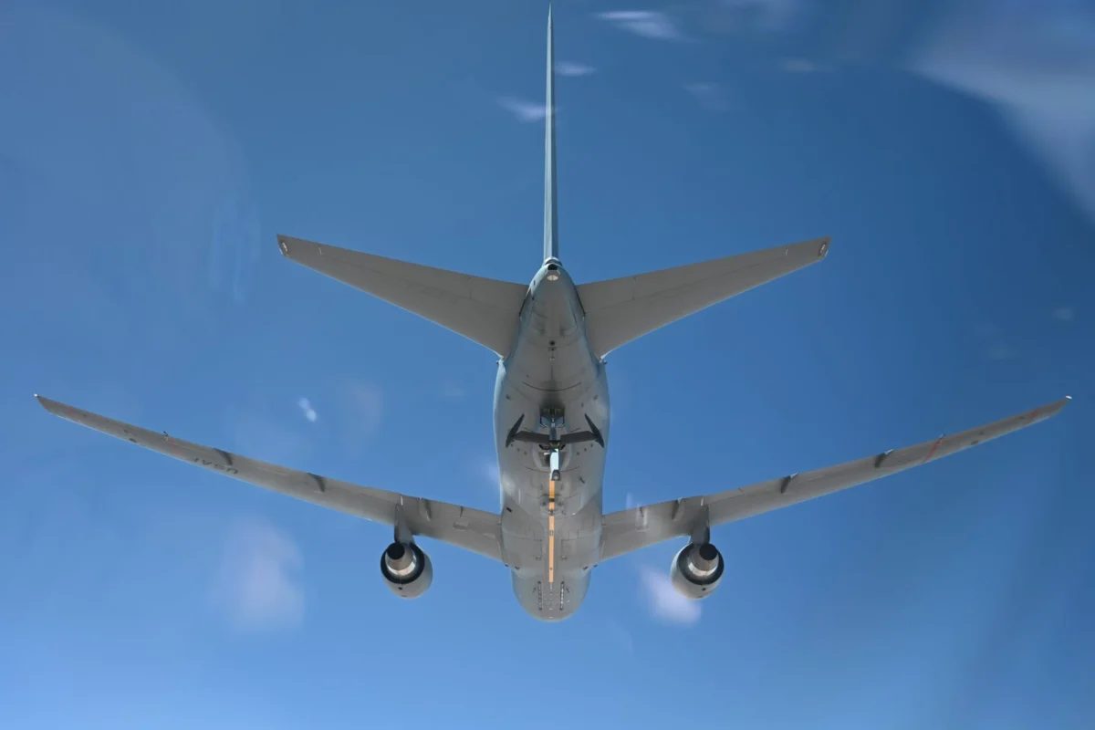 Approaching the KC 46 Pegasus boom for refueling Approaching the KC 46 Pegasus boom for refueling