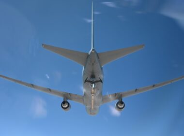 Approaching the KC-46 Pegasus boom for refueling