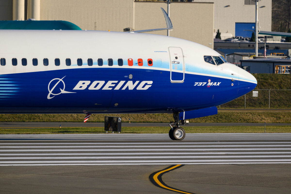 Boeing 737 MAX 10 experimental aircraft on runway in company colors