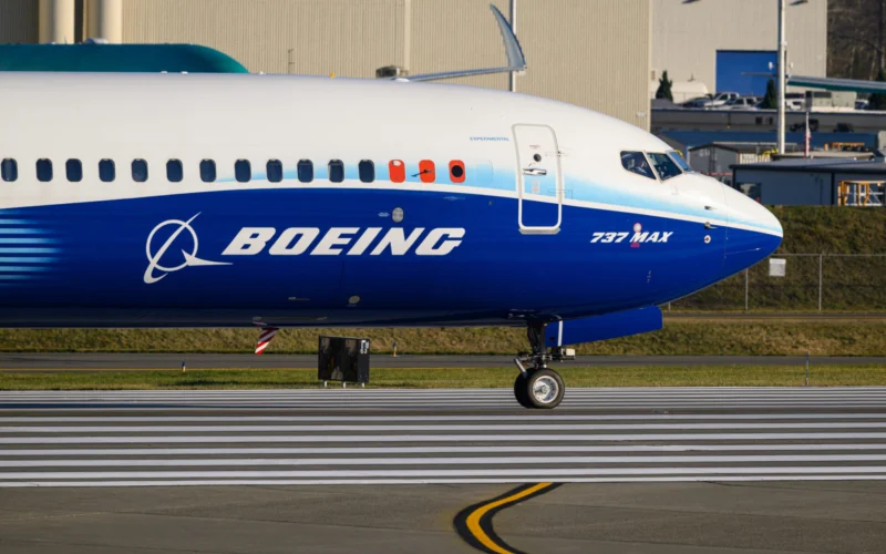 Boeing 737 MAX 10 experimental aircraft on runway in company colors
