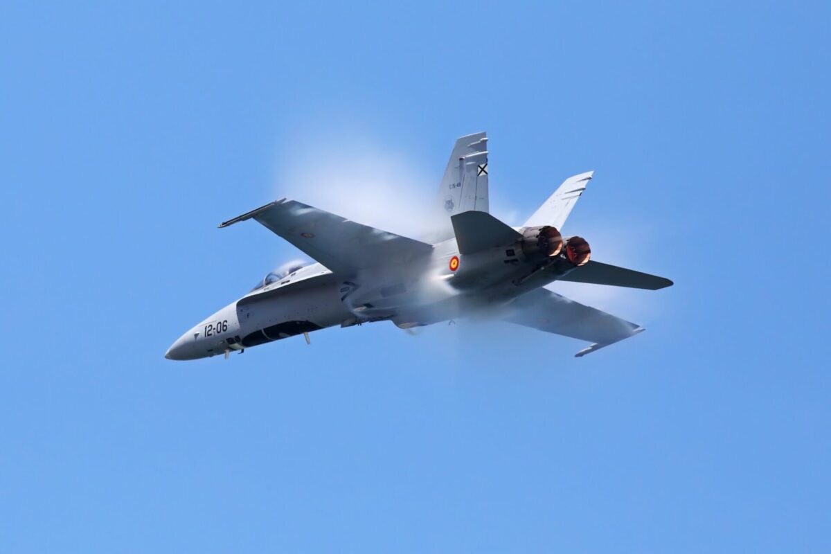 Spanish Air Force F 18 Hornet fighter jet at Gijon