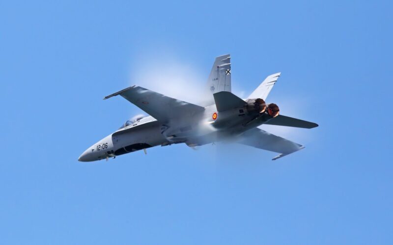 Spanish Air Force F 18 Hornet fighter jet at Gijon