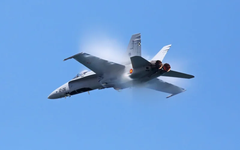 Spanish Air Force F 18 Hornet fighter jet at Gijon