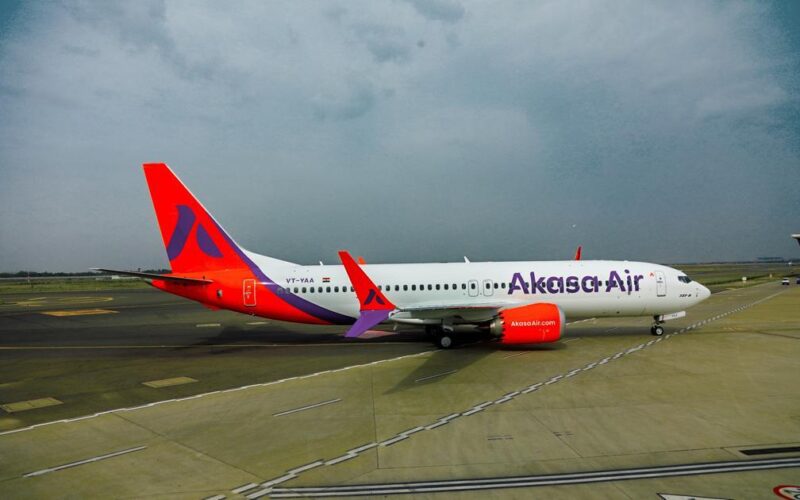 Akasa Airs first aircraft at Delhi Airport Touchdown IV June2022 Akasa