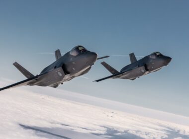 Dutch F-35 fighter jets flying a NATO mission in Poland