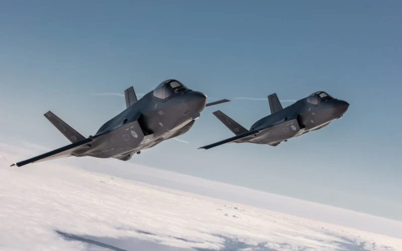 Dutch F 35 fighter jets flying a NATO mission in Poland