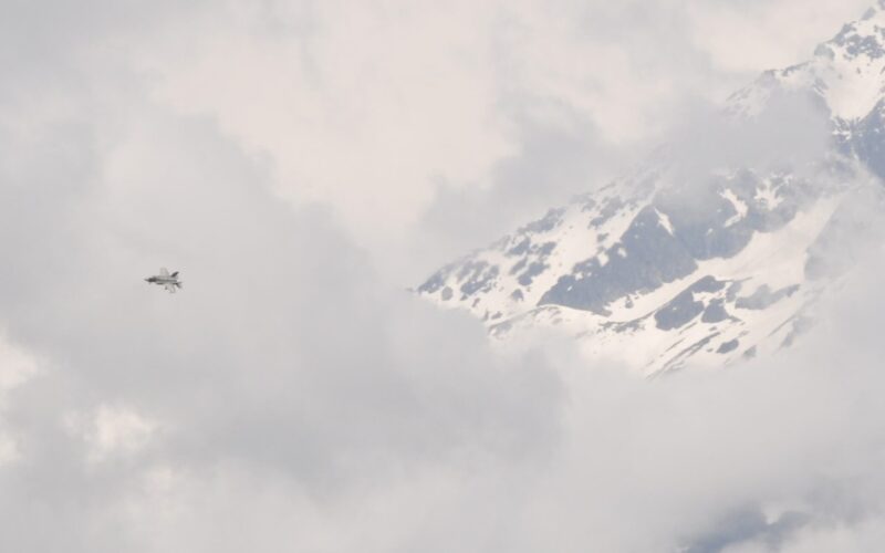 F 35 fighter jet flying in Switzerland