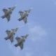 Four Swedish SAAB Jas 39 Gripens flying in formation