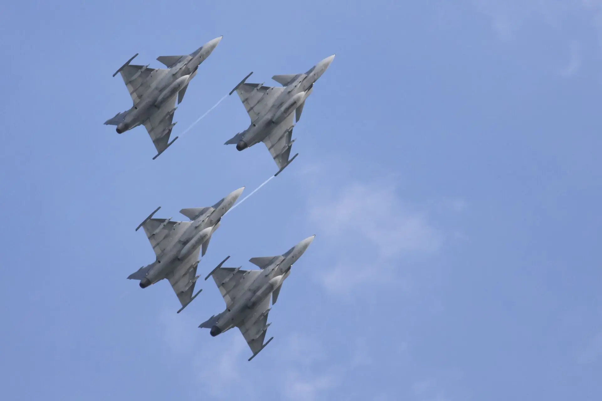 Four Swedish SAAB Jas 39 Gripens flying in formation