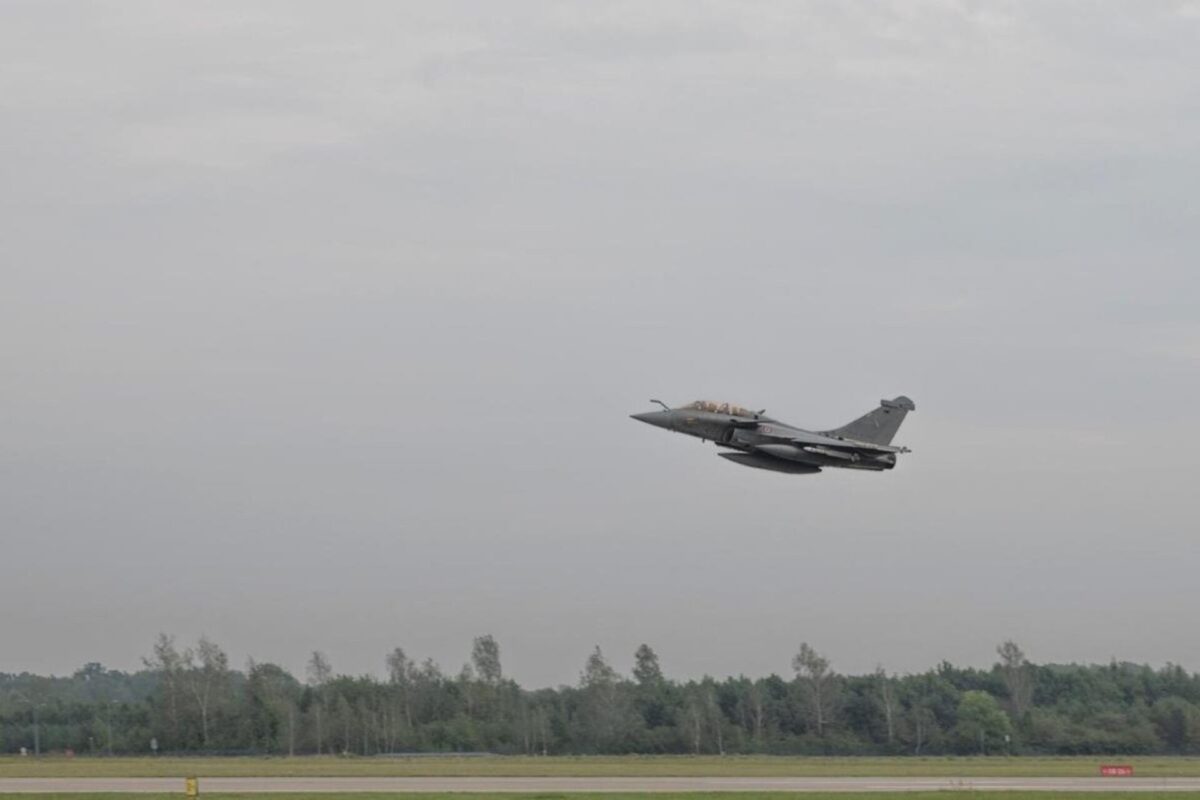 French Strategic Air Forces Rafale B fighter jet deployed to Poland taking off