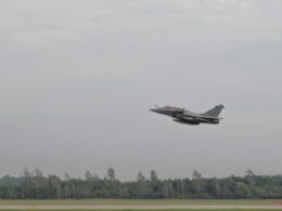 French Strategic Air Forces Rafale B fighter jet deployed to Poland taking off