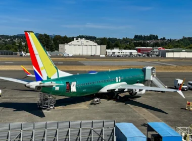 Partially painted Southwest 737-MAX at Boeing production plant