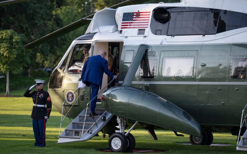 US President Donald Trump Marine One helicopter